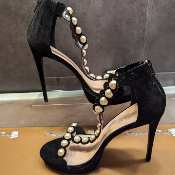 Shoe Dazzle Black Pearl Embellished Heels - Picture 1 of 10